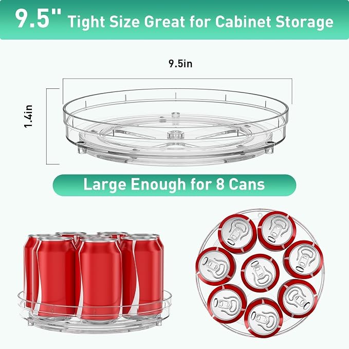 Optish 2 Pack 9.5" Lazy Susan Organizer for Cabinet, Non-Skid Turntable | Fridge Organizer and Storage, Rotating Spice Organizer, for Pantry, Kitchen, Table Top, Countertop, Easy Access, Load 15 lbs - Image 3