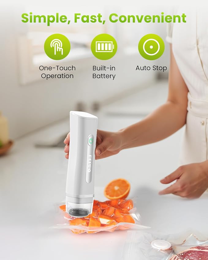 FEPPO Vacuum Sealer for Food with Visible Water Tank, Handheld Saver Compact Vacuum Sealer Machine with 30 Reusable Bags for 6X Preservation & Fresh, White - Image 4