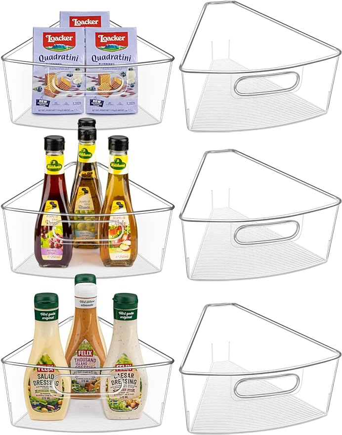 Lazy Susan Cabinet Organizer Bins for 26"/ 28"/ 32" Diameter | Corner Organizer, Plastic Cabinet Storage Bin, 1/8 Wedge - Food Safe, BPA Free, with Non-Slip Pads (for 32" Diameter, 6 Pack) by JEISSLIA