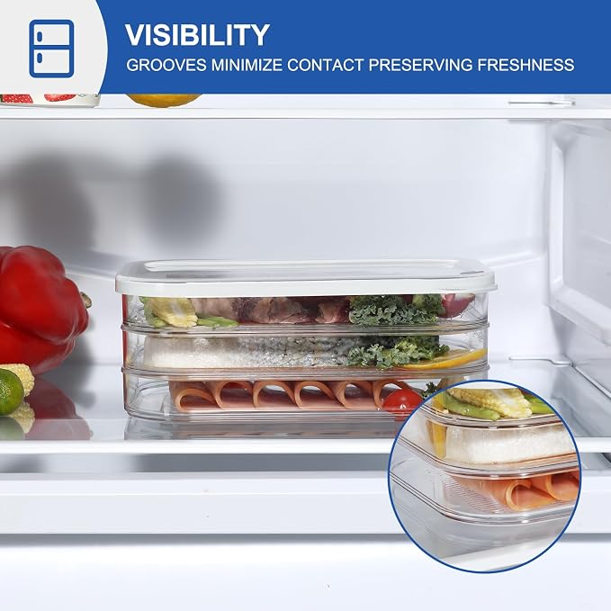 Stackable Deli Meat Storage Container with Lids for Fridge | Dishwasher Safe, 3 Tiers, Clear, Lunch Meat, Cold Cuts & Cheese Organizer, Meal Prep Storage - Image 4