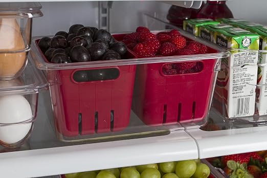 Kitchen Spaces Twin Colander Food Storage Container, Strainer and Fridge Organizer Bin for Fruits and Veggies, Stackable, BPA-Free - Image 6