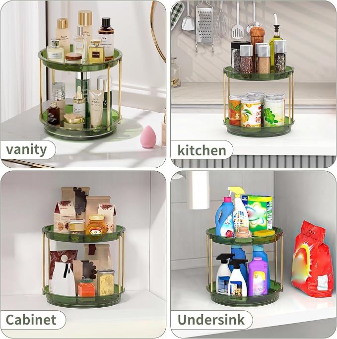 Rotating Makeup Organizer, Perfume Skincare Holder, 2 Tier 9 Inch, Green | 360° Smooth Spinning Vanity Tray, Large Capacity, Space-Saving Cosmetics Storage for Bathroom Countertop, Dresser - Image 6