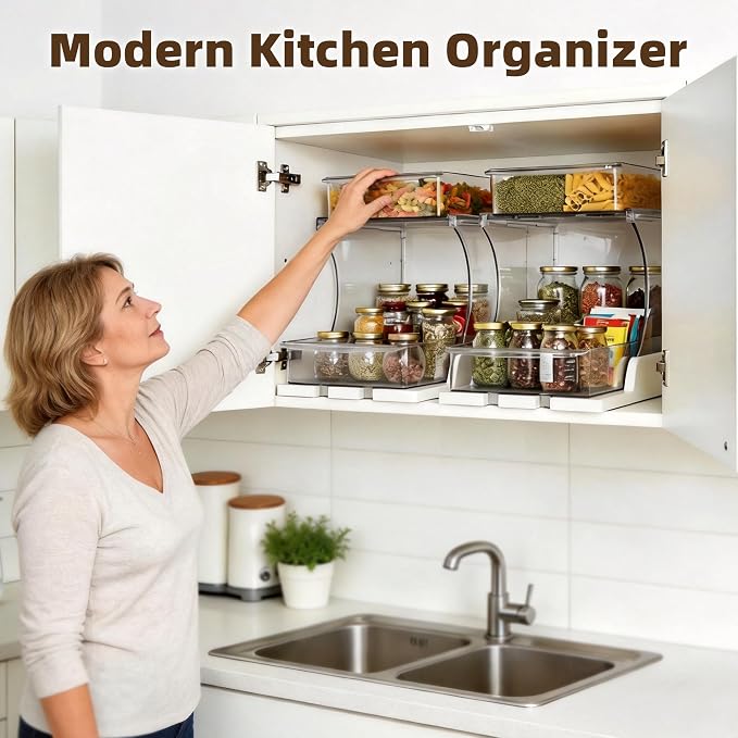 Spice Rack, Countertop Shelf Organizer, 2 Tier Kitchen Organizer | Pull Out 180° Rotating Bottom Shelf, Acrylic Spice Organizer for Cabinet, Pantry Storage, Coffee Station Organizer - Image 5