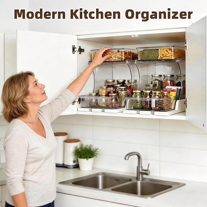Spice Rack, Countertop Shelf Organizer, 2 Tier Kitchen Organizer | Pull Out 180° Rotating Bottom Shelf, Acrylic Spice Organizer for Cabinet, Pantry Storage, Coffee Station Organizer - Image 5