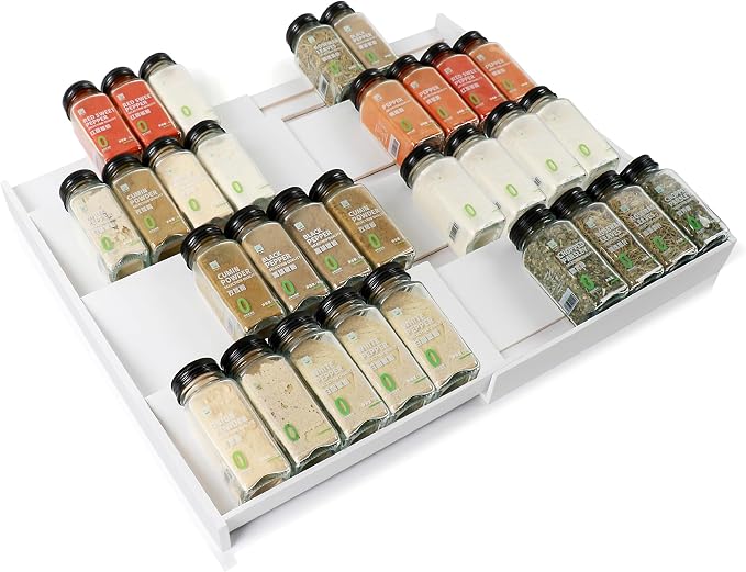 Bamboo Spice Drawer Organizer, 4-Tier Spice Rack for Cabinet | 12"-23" Expandable,No Assembly,Seasoning Storage Insert,(Need 3.1” Deep Drawer) Spice Organizer for Drawer,Jars Not Included by Thalomely