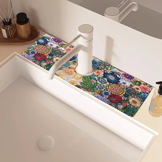 Sinkmat Absorbing Mat, 2 Pack Drying Mat Around Sink Splash Guard Behind Faucet Sinkmat For Kitchen Bathroom Island Rv 15 * 5.5 Inch (38 * 14 cm) - Image 2