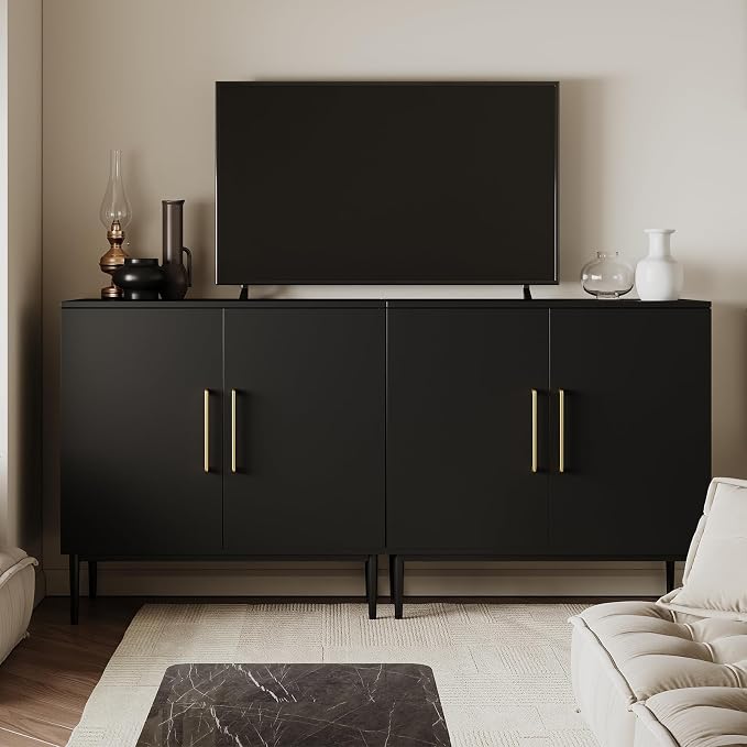 Set of 2 Black Storage Cabinet with Doors, Modern Accent Cabinet, Free Standing Cabinet with Adjustable Shelf, Wooden Buffet Sideboards for Living Room, Kitchen, Dining Room, Entryway - Image 9