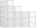SONGMICS Shoe Boxes, Pack of 15 Shoe Storage Organizers, Stackable Clear Plastic Boxes for Closet, Sneakers, 13.1 x 9.1 x 5.6 Inches, Transparent and White ULSP015W02 by Unknown