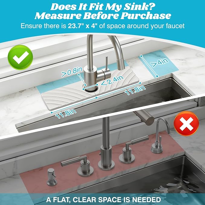 SpaceHacks Stone Faucet Mat for Kitchen Sink 15.7x4 in, White | Fast Drying Diatomite Stone Drying Mat, Water Splash Guard, Textured Drainage Sink Protector, Suits Bathroom&Kitchen Counter - Image 2