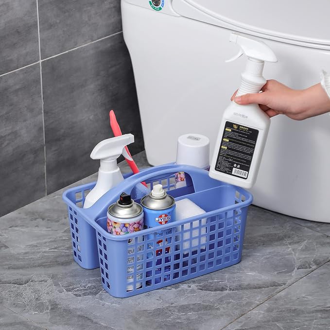 Portable Shower Caddy Basket Plastic Storage Basket with Compartments Blue | Sturdy Large Capacity Cleaning Supplies Organizer Divided Tool Bin for Bathroom Kitchen Bedroom College Dorm Essentials - Image 7