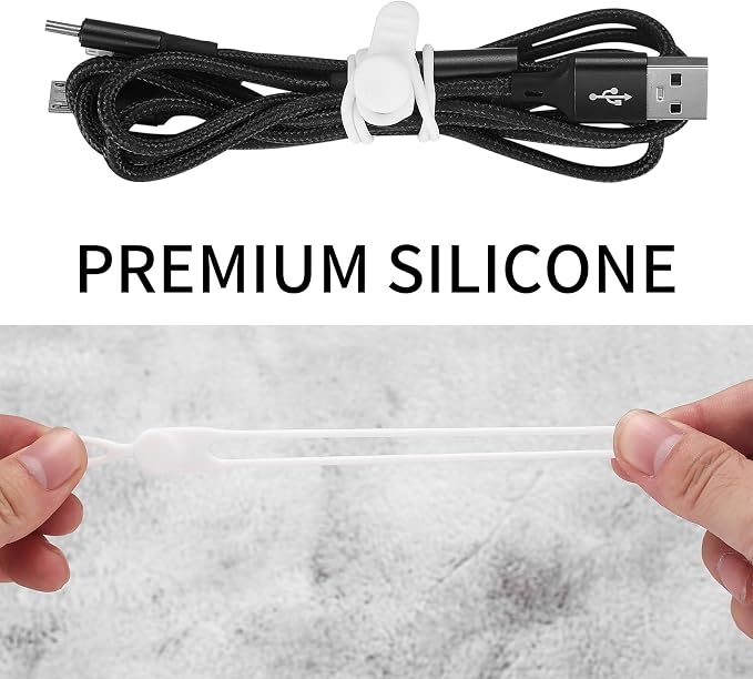 50 Pcs Silicone Cable Ties, Reusable Cable Straps Wire Organizer. | Cable Management Cord Organizer for Fastening Earphone Phone Charger Home Office Desk Kitchen Appliances Cable Cords Wires - Image 4