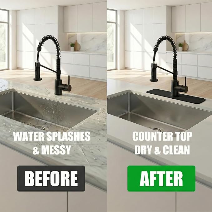 Customizable Kitchen Sink Faucet Mat: 24" Lx5.5 W Absorbent Splash Guard | Non-slip Fabric Rubber Mat, Cut to Fit Oval Rectangle Square Faucet & 2,3,4 Holes Irregular Sink with Soap Dispenser Air Gap - Image 5