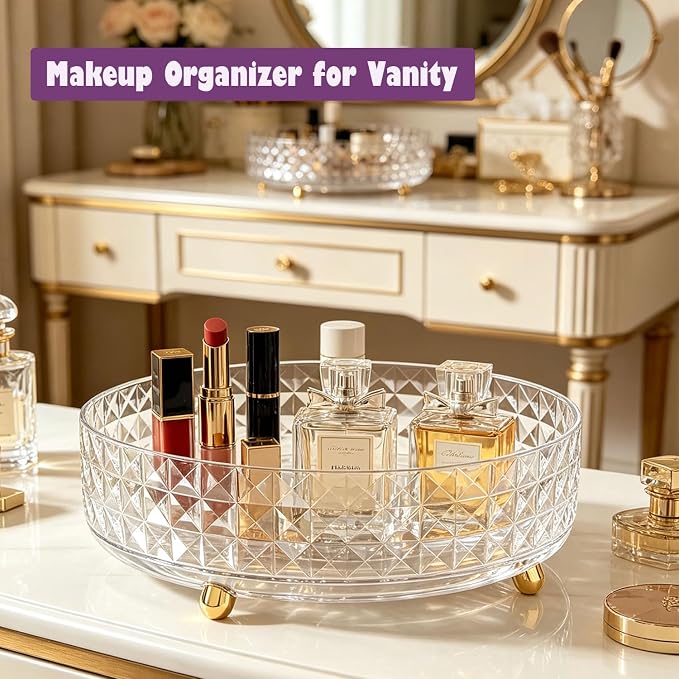 Non Skid Lazy Susan Turntable, Spice Rack Turntable, 9 Inch Spinning Organizer, 360 Degree Rotating Seasoning Organizer for Kitchen Pantry Cabinet Perfume Makeup Cosmetic Refrigerator, Clear - Image 4