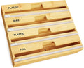 SpaceAid WrapNeat 4 in 1 Wrap Organizer with Cutter and Labels, Plastic Wrap, Aluminum Foil and Wax Bamboo Dispenser for Kitchen Storage Organization Holder for 12" Roll (Natural, 4-Slot) by SpaceAid