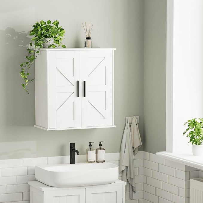 Homleke Bathroom Wall Cabinet, Medicine Cabinet with Adjustable Shelves | 3-Tier Wall Mounted Over Toilet Storage with Barn Doors, for Bathroom, Kitchen, Entryway, Laundry Room, White, (11.8" D) - Image 7