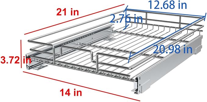 Pull Out Cabinet Organizer, Heavy-Duty Metal Sliding Drawer Shelf for Kitchen Cabinets, Chrome, Doesn't Include Door Fittings (14 * 21 IN) - Image 3
