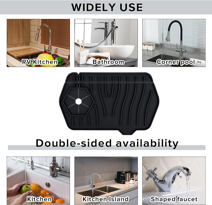 Silicone Sink Splash Guard Kitchen Splash Guard for Sink Splash Prevention Faucet Mat for Kitchen Sink Faucet Guard, Draining Mat Faucet Mat for Kitchen Sink Faucet Splash Guard（Black） - Image 7
