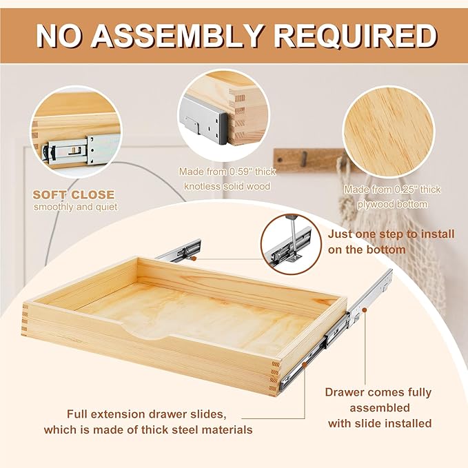 Sintuff 4 Pack Wooden Pull out Tray Cabinet Organizer Gentle Close Roll out Shelves for Kitchen Cabinets Fully Assembled Slide Pantry Shelves (24'' X 21'') - Image 3