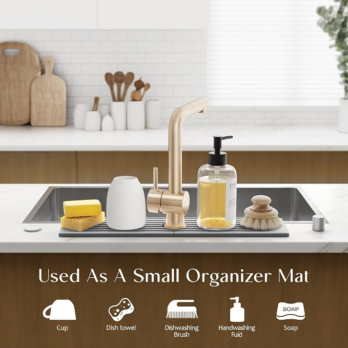 Kitchen Faucet Absorbent Mat - Large Diatomaceous Earth Splash Guard for Sink Faucet, Aesthetic Water Absorbing Stone Tray in The Modern Home (Grey, 23.6" x 5.5") - Image 5