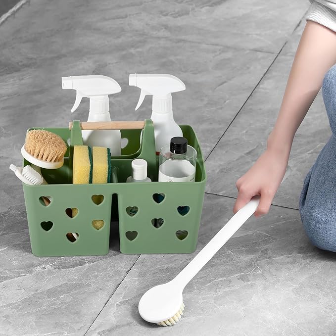 Portable Shower Caddy Plastic Shower Basket Organizer with Handle, Green | Divided Bathroom Caddy Storage Cleanning Caddy Tote for College, Dorm Room, Kitchen - Image 6