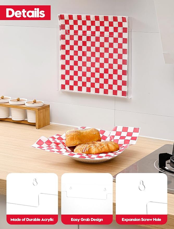 Wall-Mounted Parchment Paper Sheets Holder, Wax Paper & Deli Wraps Organizer for 10×10in/12×12in, Clear Acrylic Dispenser with Screws & Tapes for Kitchen & Bakery, Holds 100–200 Sheets - Image 5