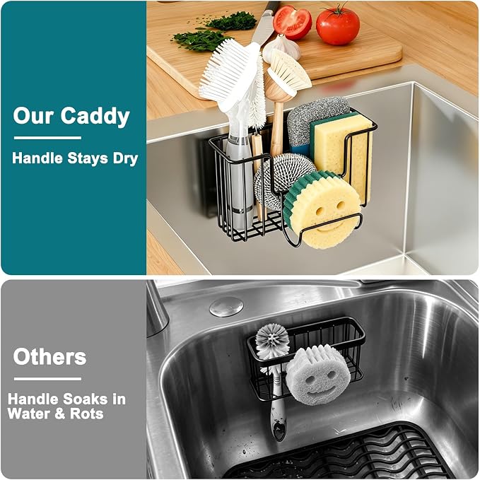Fikoksol Sponge Holder for Kitchen Inside Sink Hanging with Adhesive Hook | Multifunctional Kitchen Sponge Caddy for Brush Storage, Metal Deep Non-Rust Kitchen Sponge Organizer Rack In Sink Accessory - Image 6