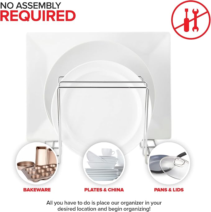 Stock Your Home Kitchen Cabinet Organizer, Chrome (2 Pack) Steel Baking Sheet Holder with 4 Slots for Cabinet, Bakeware Organizer, Divider for Cutting Boards, Pot Lids, Pan Lids, Cookie Sheets - Image 3