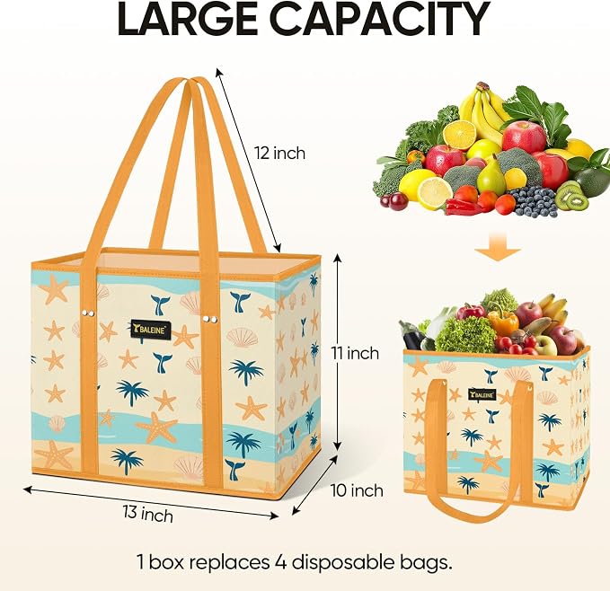 BALEINE 1PK Reusable Grocery Bags, Heavy Duty Shopping Tote Bag | 12'' Long Handles, Reinforced Bottom Keeps Upright, Fold Flat Storage, Water-Resistant Shopping Bag, Multiple Color Options - Image 3
