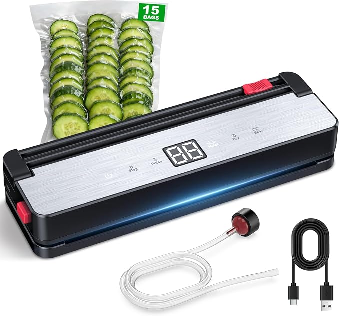 Portable Vacuum Sealer for Food Storage: 75kPa Suction Vacuum Sealer Machine - 4000mAh Rechargeable Battery for Home Kitchens Apartments RVs & Travel - Dry & Moist Food Modes, Built-in Cutter by Unknown