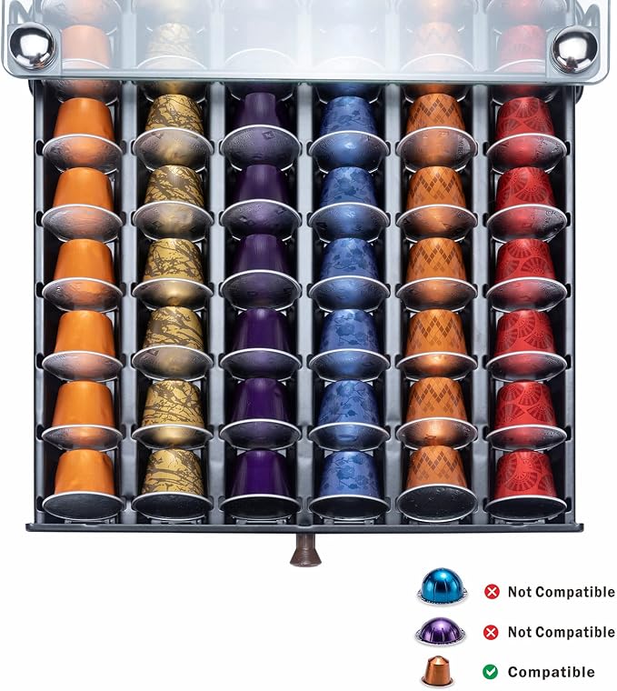 Nespresso Originaline Capsule Holder Drawer, 60 Pods, Glass | Save Counter Space, Smooth Pull-Out, Big Capacity for Cabinet Originaline Pod, Wooden handle - Image 4