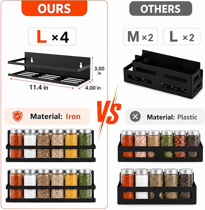 SMRCAD 4 Pack Metal Magnetic Spice Rack for Fridge – Heavy-Duty | Iron Construction, Rust-Resistant, Dust-Resistant, Fits Condiment Bottles, Includes Screws for Optional Wall Mount - Image 3