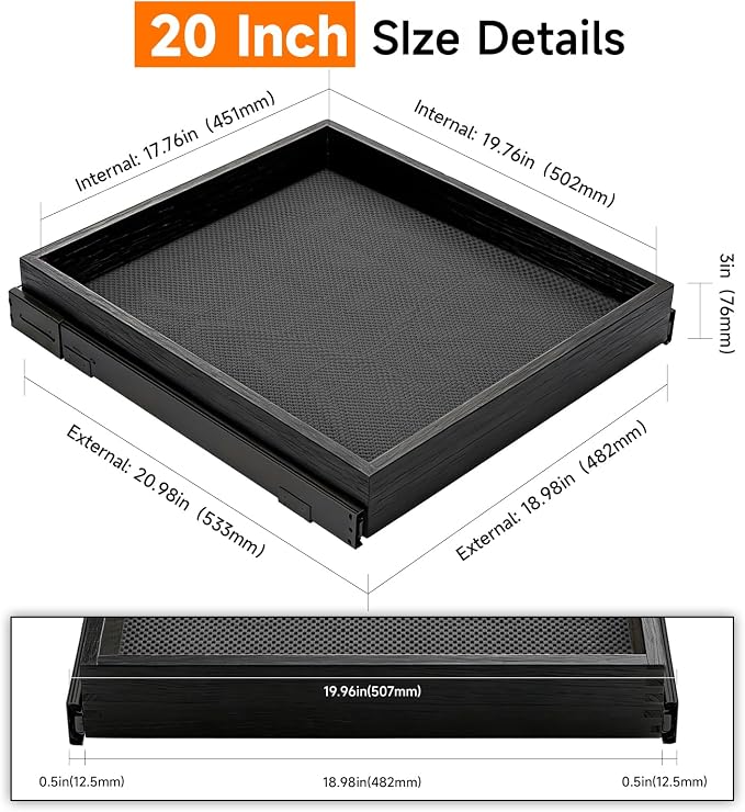 Expandable Pull Out Kitchen Drawer Cabinet organizer, 20"W x 21"D Cabinet Drawer,Soft Close Slide Out Wood Drawer Shelves Storage for Kitchen Heavy-Duty with slide ralis, black - Image 2