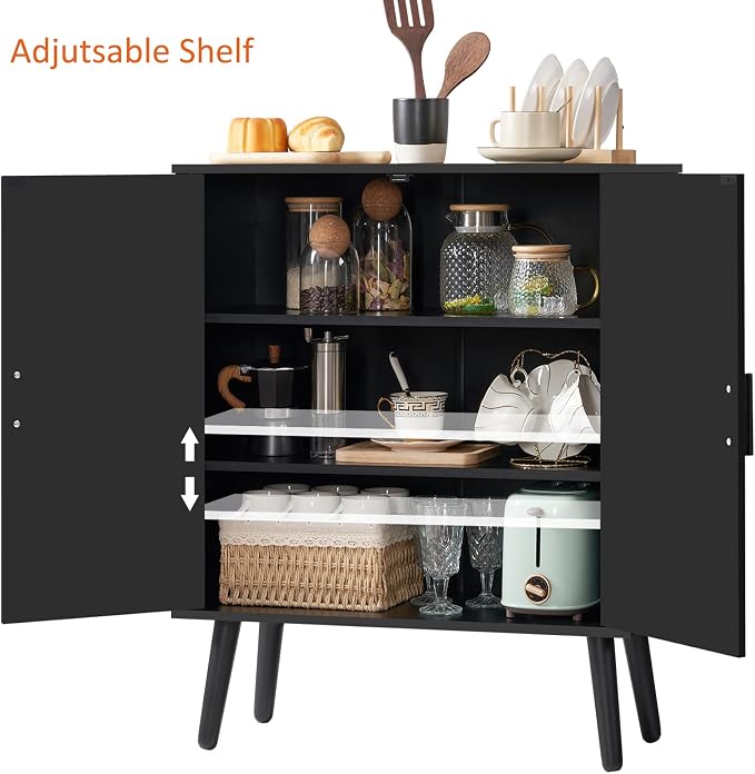 Iwell Storage Cabinet with 2 Shelves & Doors, Sideboard Buffet Cabinet with Storage, Entryway Cabinets, Accent Cabinets for Living Room, Dining Room, Entryway, Black - Image 3