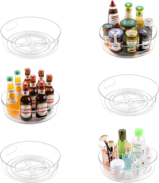 Guzon 6 Pack Lazy Susan Turntable, 11.5" Rotating Organizer with Handles | Pantry Organizers and Storage, Clear BPA-Free Spice Rack for Cabinet, Kitchen, Refrigerator, Table Top, Pantry, Countertop by Guzon
