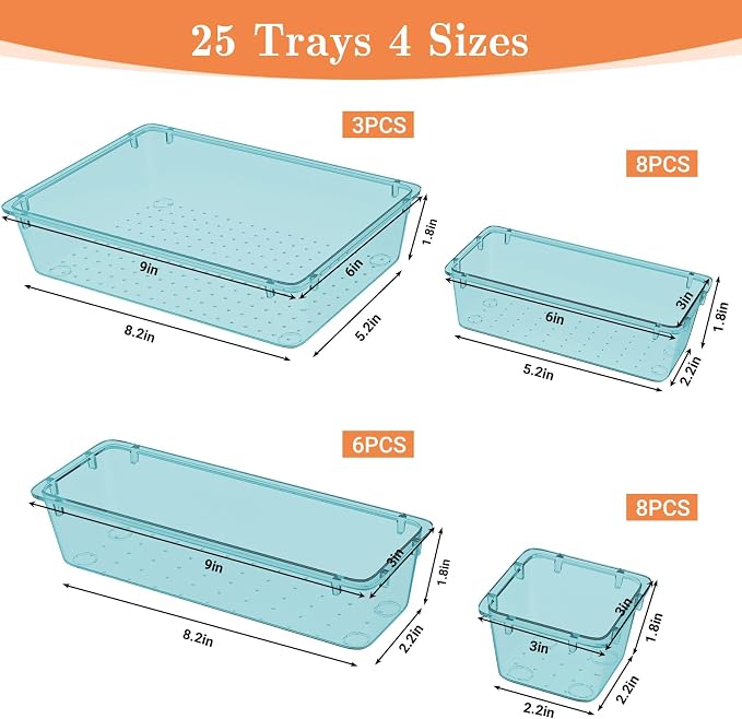 SpaceHacks 25 PCS Plastic Drawer Organizer, 4-Size Versatile Organizer Trays & storage Bins - Image 2