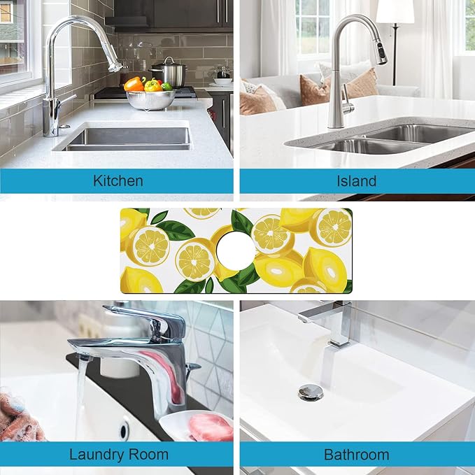 Kitchen Sink Splash Guard Faucet Mat Super Absorbent Fast Drying Mat Sink Gadgets Splash Guard Behind Faucet Drip Catcher for Kitchen (Lemon-1, 15x5.5in) - Image 5