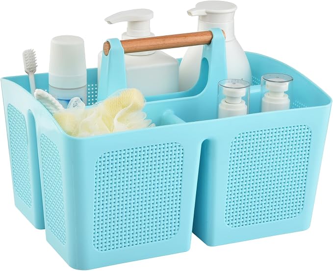 ALINK Portable Shower Caddy Basket with Compartments, Plastic Divided Cleaning Caddy Organizer Storage Tote with Handle for Bathroom, College, Dorm Room Essentials - Blue by ALINK