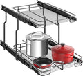 Delamu Pull Out Cabinet Organizer 2-Tier 14" W x 21" D Heavy Duty Chrome-Plated Slide Out Drawers, Kitchen Drawer Organizer Pull Out Shelves for Pots & Pans, Home Pantry Cans & Spices, Black by DELAMU