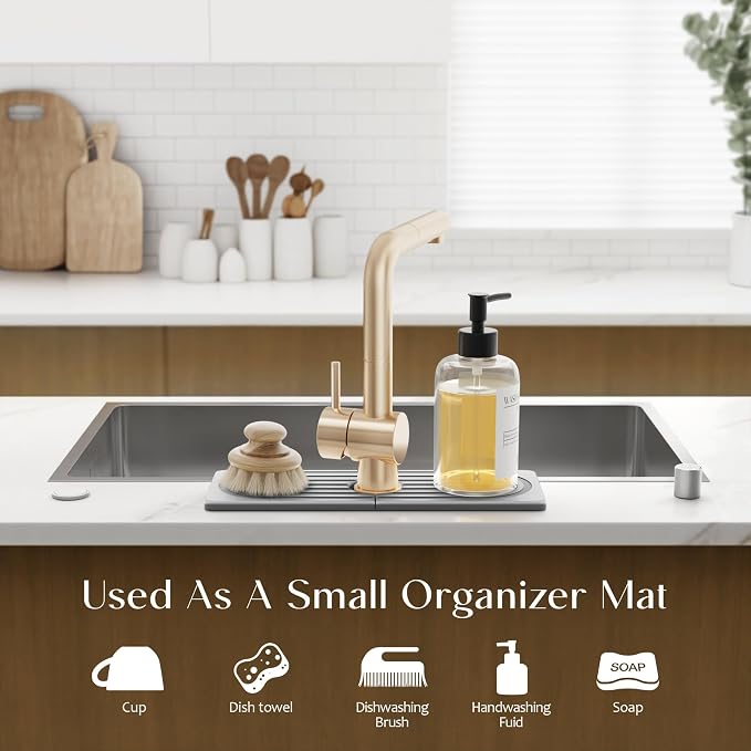 Faucet Mat for Kitchen Sink - Wider Diatomite Fast Drying Stone Sink Tray, Super Absorbent, Prevents Moisture Buildup - Faucet Splash Guard for Bathroom Counter (Grey, 15x5.3inch) - Image 5
