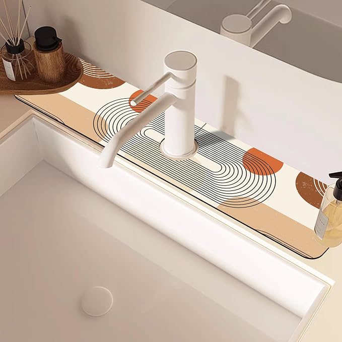 Abstract Minimalistic Geometric Sink Faucet Absorbing Mat Sink Splash Guard Faucet Mat Draining Mat Fast Drying Sink Protectors for Kitchen and Bathroom 5.5"×24" - Image 2