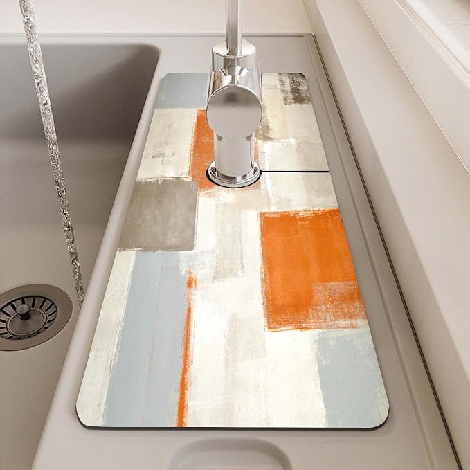MCALK Orange Kitchen Sink Faucet Mat Splash Guard, Absorbent Quick-Dry Kitchen Sink Mat - Ideal for Splash Guard & Drip Catching with Abstract Art Decor( 1pc 15"x5.5") - Image 7