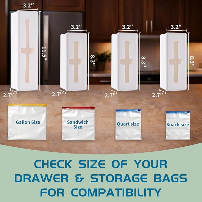Storage Bag Organizer for Kitchen- Baggie Drawer Organizer & Plastic Food Storage Bags Holder- Compatible with Gallon, Quart, Sandwich, Snack Bags, Freezer, Slider Bags-4 Separate Pieces White - Image 5