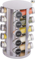 Revolving Spice Rack Set with 20 Spice Jars, Kitchen Spice Tower Organizer for Countertop or Cabinet - Carousel Storage Includes 386 Spice Labels (Silver) by NewEnglandStories