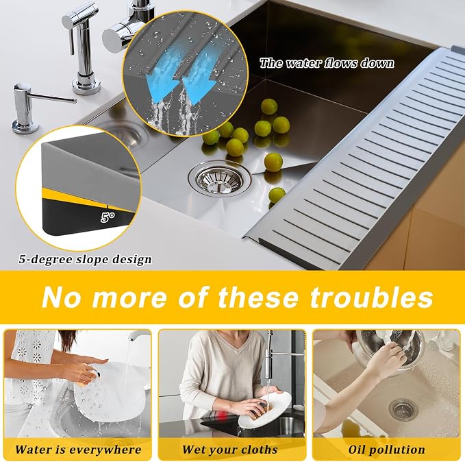 Silicone Sink Edge Protectors - Multifunction Accessories, Splash Guard & Draining Mat for Kitchen, Bathroom Sink, Steel, Granite, Quartz Countertops (Gray, 4 * 30in) - Image 2
