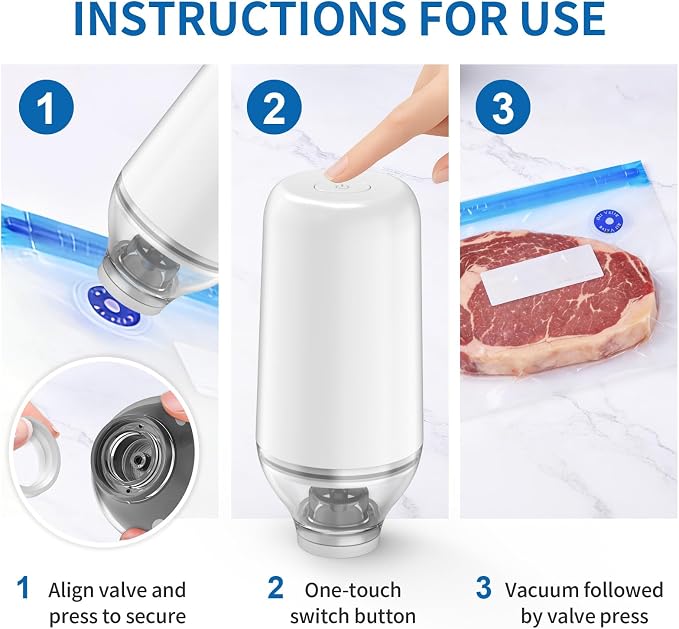 Portable Handheld Food Vacuum Sealer, White(Pump Only) | Powerful Suction Compatible with Reusable Vacuum Bags, Ideal for Food Storage & Camping - Image 4
