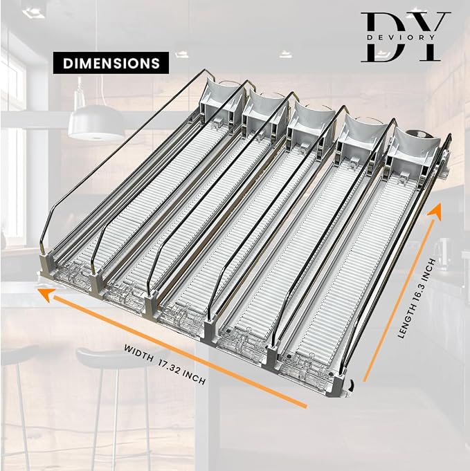 Soda Can Organizer with Automatic Can Pusher | Refrigerator Drink Organizer | Beverage Dispenser for Soda, Cans and Bottles | Space-Saving | Stainless Steel | Adjustable Sizes (5 Rows) - Image 7