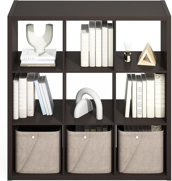 Furinno Simple 9-Cube Storage Organizer, Extra Thick Frame, Black Oak | Open Back, Display Shelf, Shelving Unit, Storage Shelves, for Organization, Living Room, Home Office - Image 6