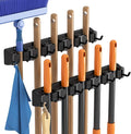 Lifewit Mop and Broom Holder Organzier Wall Hanging Mount, Black, 2 Pack | Anti-Slip Broom Storage for Cleaning Organizer, Easy Install Tool Hanging Rack with 5 slots & 6 hooks for Kitchen, Garage by Lifewit
