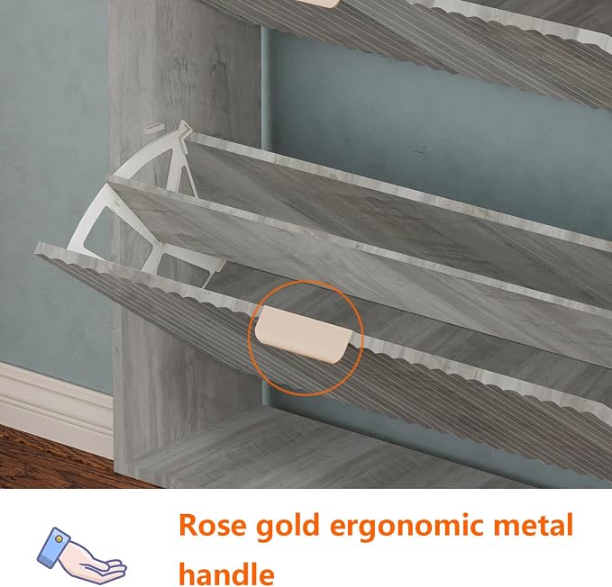 Shoe Cabinet Storage,Modern Freestanding Organizer with 2 Flip Drawers,Narrow Shoe Rack Cabinet for Entryway,Grey - Image 5