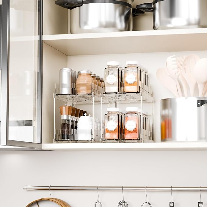 2 Tier Sliding Spice Racks for Cabinets,4 Pack 10.4'' Deep Narrow Vertical Spice Rack Pull Out for Inside Cabinets,Kitchen,Pantry,Cupboard Seasoning,Jar Organizer and Medicine Cabinet Storage - Image 5